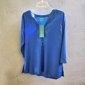 NWT Escapada Cornflower Blue with Ocean Blue Embroidery Tunic Finley Top Shirt